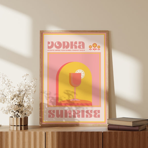 Personalised art prints. Pictured: Vodka Sunrise Art print, previously a tequila Sunrise that has been customised. 