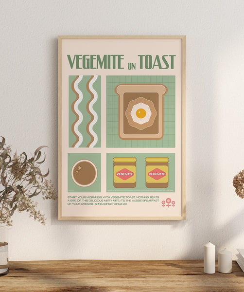 Vegemite toast art print in oak frame